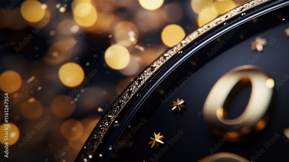 Poster a detailed view of a clock face with golden stars, ideal for time-related concepts or decorative pur
