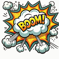 Cartoon comic sign burst cloud. Speech bubble, boom sign expression and   on a white background