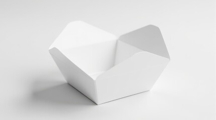 Minimalist white cardboard food container on a pristine surface, highlighting its clean and eco-friendly design for takeout and delivery purposes