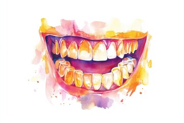 A watercolor illustration of a smile with visible teeth, perfect for designs requiring a friendly and approachable tone