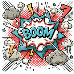 Fototapeta premium Cartoon comic sign burst cloud. Speech bubble, boom sign expression and on a white background