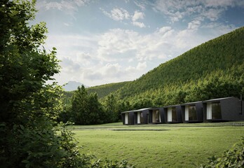 Modern architecture modular house 3d rendering