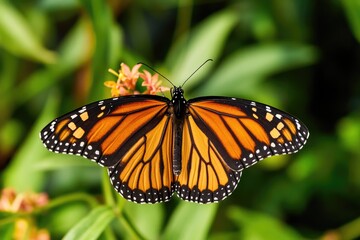 Fototapeta premium A monarch butterfly perched on a colorful flower