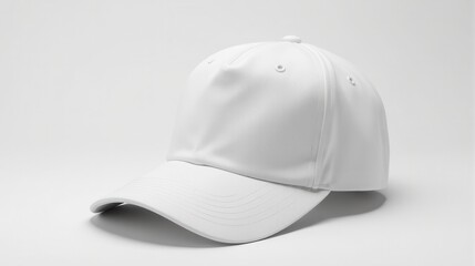Fototapeta premium A sleek white baseball cap isolated on a plain background, showcasing detailed stitching and a curved brim