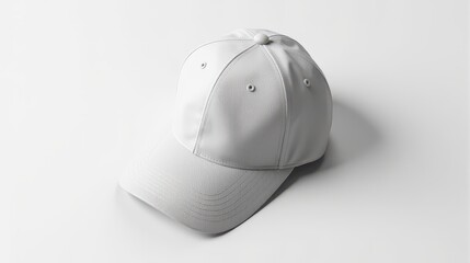 Fototapeta premium A sleek white baseball cap isolated on a plain background, showcasing detailed stitching and a curved brim