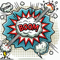 Cartoon comic sign burst cloud. Speech bubble, boom sign expression and   on a white background
