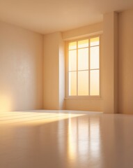 Fototapeta premium Modern empty room with golden light reflecting on floor