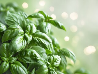 Lush green fresh basil leaves background perfect for culinary and gardening themes showcasing texture and vibrant color