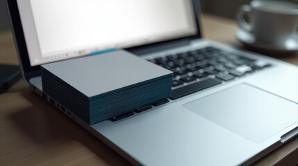 A sleek credit card rests on a laptop keyboard, symbolizing digital finance and modern technology
