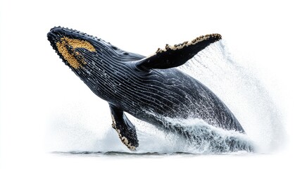 Fototapeta premium A humpback whale breaching the surface of the ocean, showcasing its magnificent size and grace.