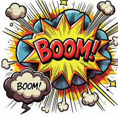 Cartoon comic sign burst cloud. Speech bubble, boom sign expression and   on a white background