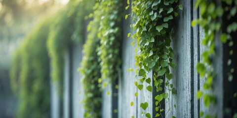 Tall Monolithic Fence Adorned with Lush Hanging Green Vines