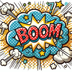 Cartoon comic sign burst cloud. Speech bubble, boom sign expression and   on a white background