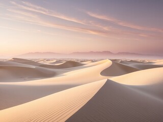 Majestic rolling sand dunes illuminated by a warm sunset glow in the desert landscape