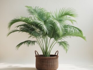 Lush Green Parlor Palm Plant in Brown Basket Indoor Plant Houseplant