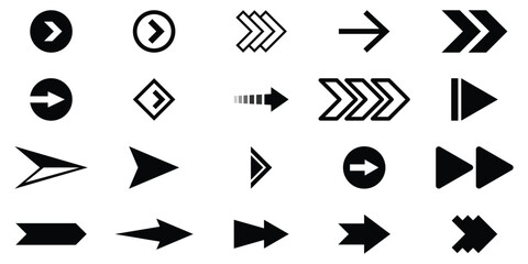 Swipe right arrow icon set, Different cursor arrow direction symbols, Arrows set, Arrow icon, Arrow black colored.