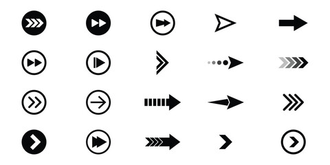 Swipe right arrow icon set, Different cursor arrow direction symbols, Arrows set, Arrow icon, Arrow black colored.
