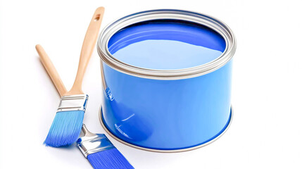 Blue Paint Can with Brush for Painting and Decorating Projects
