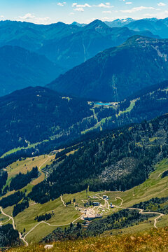 Alpine summer view at Mount Schoenjoch, Fiss, Inntal valley, Samnaun, Landeck, Tyrol, Austria