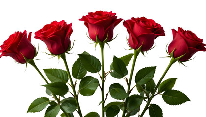Fototapeta premium Four vibrant red roses against a black backdrop