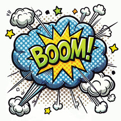 Cartoon comic sign burst cloud. Speech bubble, boom sign expression and   on a white background