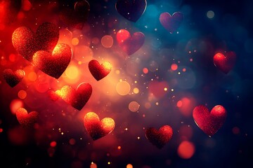 An abstract Valentine's Day background filled with swirling hearts in vibrant reds and pinks, evoking love and romance in a dreamy design.