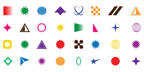 Y2K symbols. Collection of abstract graphic geometric symbols and objects, Templates for notes, posters, banners, stickers, business cards, logo. abstract geometric shapes vector.