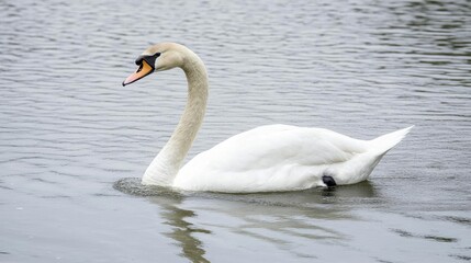 Fototapeta premium A graceful swan gliding across calm water, showcasing its elegant form and serene environment.