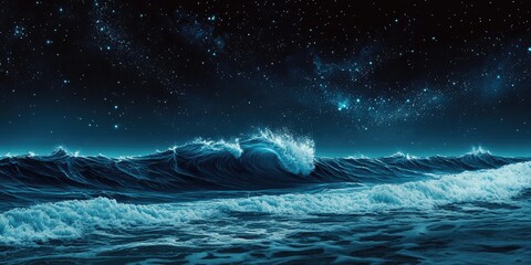 Fototapeta premium Ocean Waves Crashing Under a Starry Night Sky