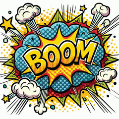 Cartoon comic sign burst cloud. Speech bubble, boom sign expression and   on a white background