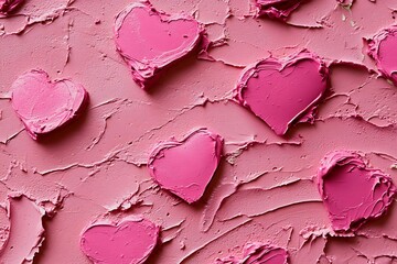 An abstract Valentine's Day background filled with swirling hearts in vibrant reds and pinks, evoking love and romance in a dreamy design.