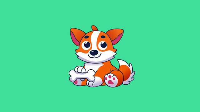 Cute puppy cartoon playing bone