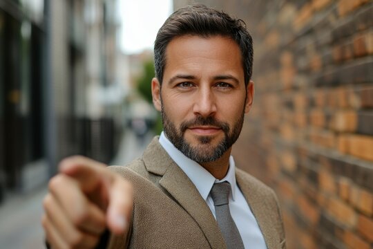 Confident businessman pointing at camera, Generative AI