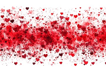 Fototapeta premium An abstract Valentine's Day background filled with swirling hearts in vibrant reds and pinks, evoking love and romance in a dreamy design.