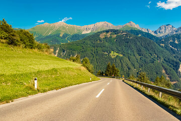 Fototapeta premium Alpine summer view near Fiss, Inntal valley, Samnaun, Landeck, Tyrol, Austria