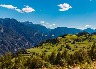 Obraz premium Alpine summer view near Fiss, Inntal valley, Samnaun, Landeck, Tyrol, Austria