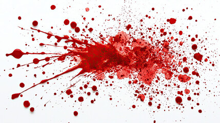 Abstract Blood Stain Splash Isolated on White Background, Realistic Crimson Drops and Smears, Dynamic and Organic Fluid Patterns, Dramatic and Intense Visual, For Artistic or Medical Concepts