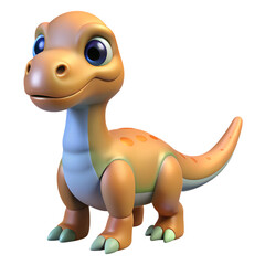 Fototapeta premium Cute dinosaur of Jurassic period. Prehistoric extinct giant reptile cartoon animal 3d illustration isolated on the transparent background