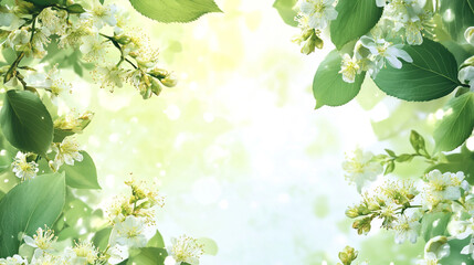 Fototapeta premium Spring Banner with Clusters of Linden Tree Flowers (Tilia Cordata, Europea, Small-Leaved Lime, Littleleaf Linden)