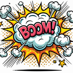 Cartoon comic sign burst cloud. Speech bubble, boom sign expression and   on a white background