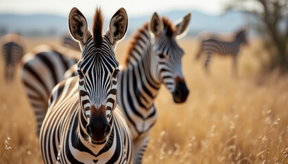 Naklejka premium Beautiful close-up of a zebra's face, providing ample space for text designed for an informative banner on International Zebra Day.