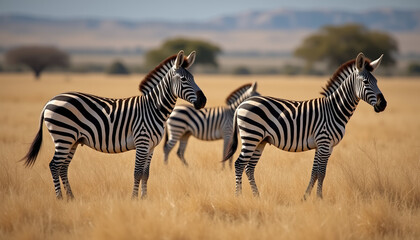 Obraz premium Engaging image of two zebras interacting in a grassland setting, designed with space for text, perfect for creating a banner for International Zebra Day.