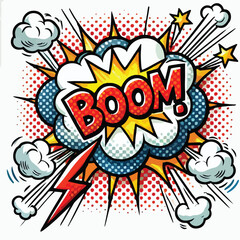 Cartoon comic sign burst cloud. Speech bubble, boom sign expression and   on a white background