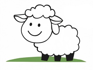 Obraz premium Charming Hand-Drawn Illustration: Smiling Sheep in Green Pasture. AI Generated