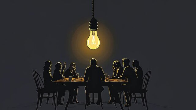 Silhouette of a group Sitting at a Table in a Cafe Illustration