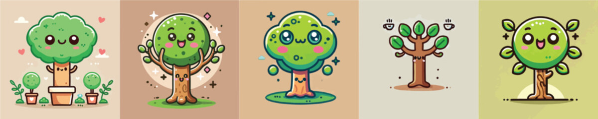 Collection of cute tree animation vectors