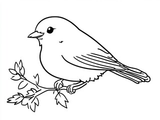 Obraz premium Charmingly Drawn Bird Perched on Branch Illustration: Simple Line Art. AI Generated