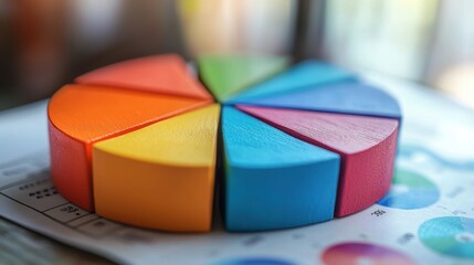 Fototapeta premium Analyzing colorful pie chart data representation office infographic bright close-up view data visualization