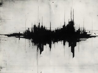 Abstract Black Ink Cityscape on Textured White Background