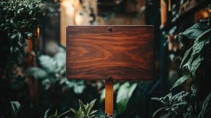 A wooden signpost surrounded by lush greenery in a tranquil setting.